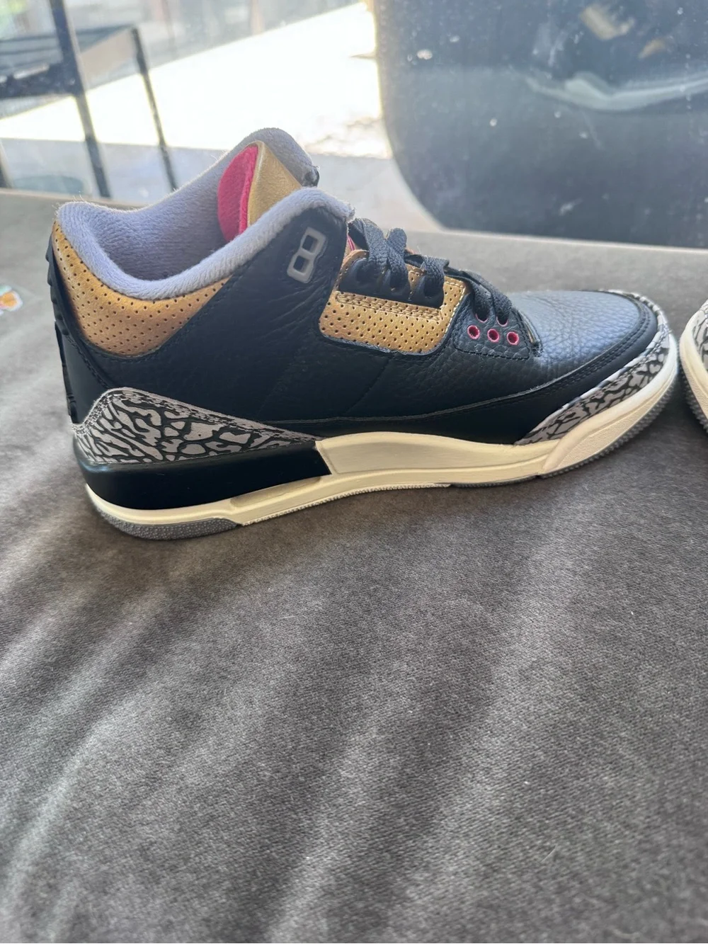 Jordan Air Jordan 3 Sneakers - Black, Gold & Red Accents size 6 women or 4.5 kid